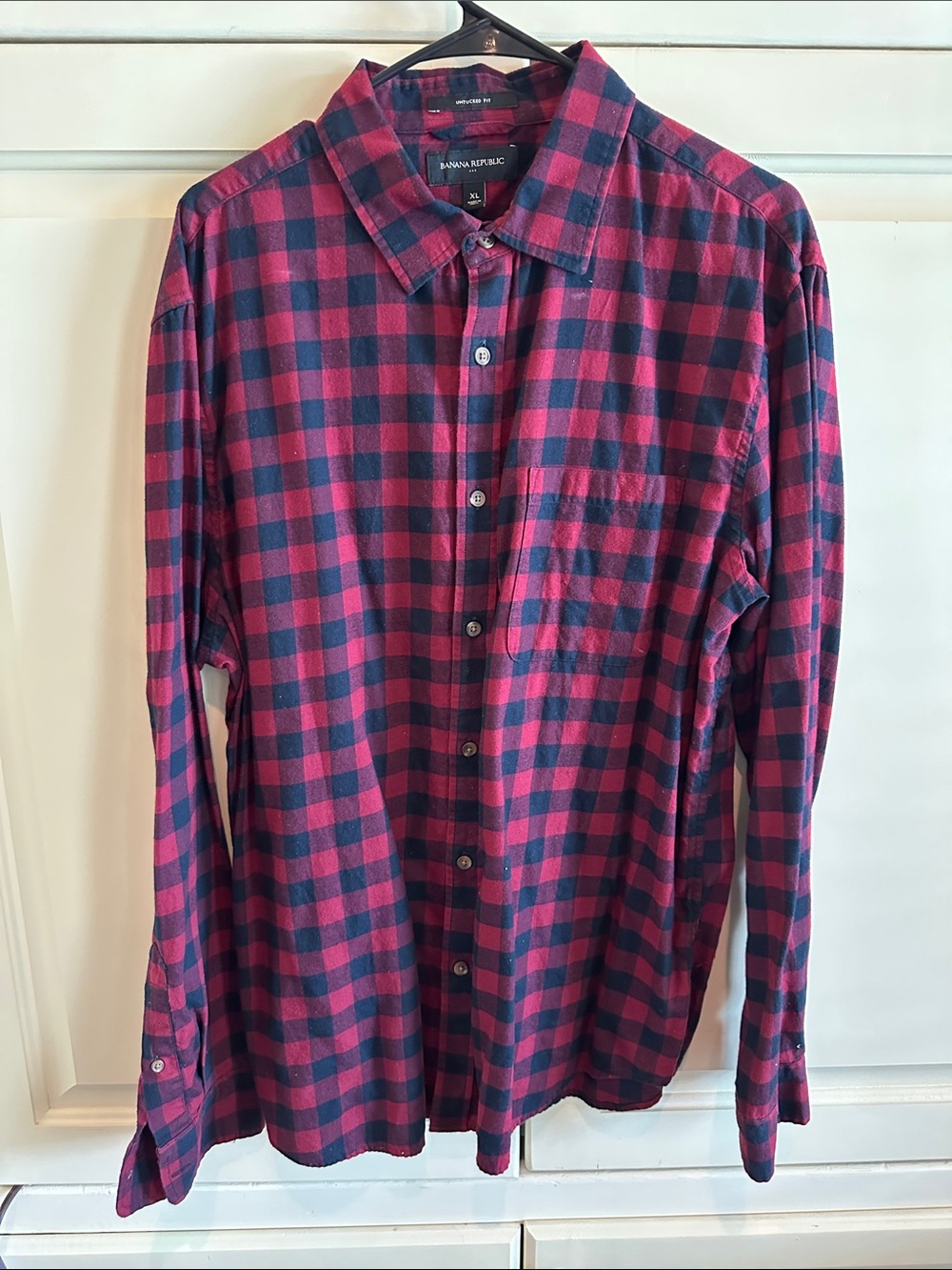Banana Republic Red and Navy Plaid Button-Down Shirt